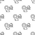Seamless pattern with home location. Location point of house. Geolocation mark on the map