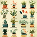 seamless pattern of home and office plants in pots for wrapping paper or wallpaper Royalty Free Stock Photo