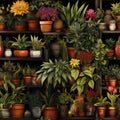 seamless pattern of home and office plants in pots for wrapping paper or wallpaper Royalty Free Stock Photo