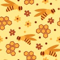 Seamless pattern with honey bees in a honeycomb Royalty Free Stock Photo