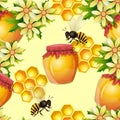Seamless pattern with honey jar Royalty Free Stock Photo