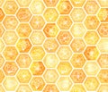 Seamless pattern with Honeycombs and Wildflowers, Watercolor golden texture