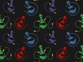 Seamless pattern with hookahs of different colors and shapes on a black background, for wrapping paper, wallpaper, photo Royalty Free Stock Photo