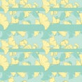 Seamless pattern, horizontal arrangement of hand drawn ginko leaves