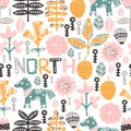 Seamless pattern with horse, flowers and hand-drawn elements. Children`s texture. Great for fabric, textile vector Royalty Free Stock Photo