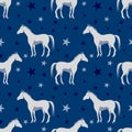 Seamless pattern with horse, star on a deep blue background