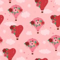 Seamless pattern with hot air balloons and flowers. Vector graphics Royalty Free Stock Photo