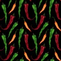 Seamless pattern hot chili peppers on a black background Royalty Free Stock Photo