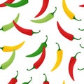 Seamless pattern with hot chili peppers, jalapeno vegetables, background with cayenne pepper red, green, yellow colors isolated on Royalty Free Stock Photo