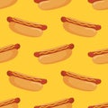Seamless pattern with hot dogs. Fast food, street takeaway junk food. Vector illustration Royalty Free Stock Photo