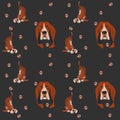 Seamless pattern with hound dogs on a dark blue background