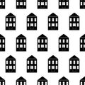 Seamless pattern with house. Black icon house in white background. House pattern. Silhouette building in flat design