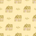 Seamless pattern. House with shrubs growing nearby. Vector