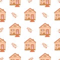 Seamless pattern. House with a terrace and stairs. Vector