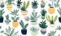 Seamless pattern with houseplants in pots. Vector illustration