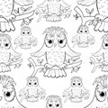 Seamless pattern howlet bird with raised wings.