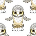 Seamless pattern howlet bird with raised wings. vector illustrat