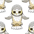 Seamless pattern howlet bird with raised wings. vector illustrat Royalty Free Stock Photo