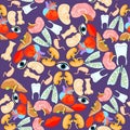 Seamless pattern with a human heart organ, lungs, liver, brain,