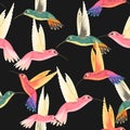 Seamless pattern with hummingbirds