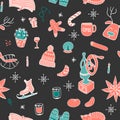 Seamless pattern with hygge hand drawn elements