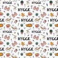 Seamless pattern with hygge hand drawn elements