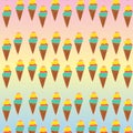 Seamless pattern ice cream with four balls of various tastes: mint, strawberry, banana, peach Royalty Free Stock Photo