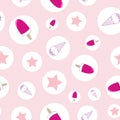 Seamless pattern ice-cream, stars and circles on light pink background Royalty Free Stock Photo