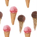 Seamless pattern ice cream on a stick, in waffle Royalty Free Stock Photo