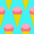 Seamless pattern ice cream strawberry ball in a waffle cone Royalty Free Stock Photo