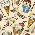 Seamless pattern with ice cream and vanilla pods Royalty Free Stock Photo