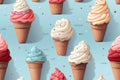 seamless pattern with ice cream in a waffle on blue background