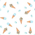 Seamless pattern with ice cream with waffles for design