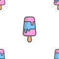 Seamless pattern with ice cream on a wooden stick composed of several layers. Cartoon performance. Filling the canvas Royalty Free Stock Photo