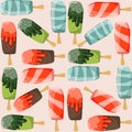 Seamless pattern with ice creams different in taste and shape