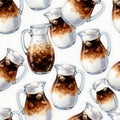 Seamless Pattern of Iced Coffee Pitchers and Glasses with Creamy Layers Royalty Free Stock Photo
