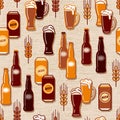 Seamless pattern with icons of beer bottle, cans Royalty Free Stock Photo