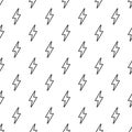 Seamless pattern with icons of black lightning bolts on white background. Thunderbolts seamless pattern vector illustration.