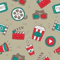 Seamless pattern of the icons of cinema Royalty Free Stock Photo