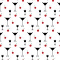 Seamless pattern icons in the form glasses and cherry in trendy colors on a transparent background.