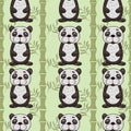 Seamless pattern illustration cute Panda painted in childrens style sitting in a thicket of bamboo with leaves Royalty Free Stock Photo