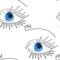 Seamless pattern with illustration of eye one line