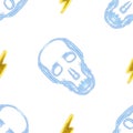 Seamless pattern. An illustration of a fluorescent skull with thunders