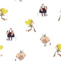 Seamless pattern illustration with funny freaks with pets isolated