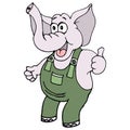 seamless pattern, illustration, hand-drawn funny elephant in work overalls holds a thumbs up, postcard Royalty Free Stock Photo