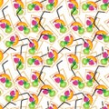 Seamless pattern Illustration of hand painted acrylic gouache Glass of fruit cocktail strawberry banana kiwi Royalty Free Stock Photo