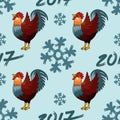 Seamless pattern Illustration for happy new year 2017 red rooster cock.