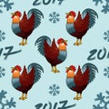 Seamless pattern Illustration for happy new year 2017 red rooster cock.