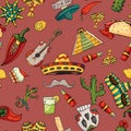 seamless pattern illustration on isolated background Mexican elements brown background Royalty Free Stock Photo