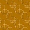 Seamless pattern with illustration mugs of beer in line art on brown background